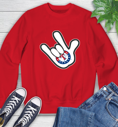 Texas Rangers MLB Baseball Mickey Rock Hand Disney Sweatshirt 10