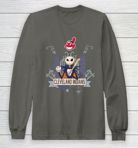 MLB Cleveland Indians Baseball Jack Skellington Halloween Long Sleeve T-Shirt 5