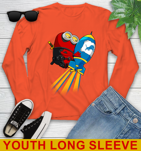 NFL Football Detroit Lions Deadpool Minion Marvel Shirt Youth Long Sleeve 3