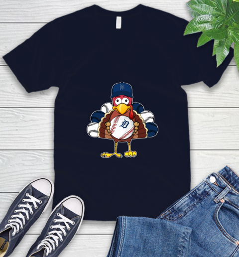 Detroit Tigers Turkey thanksgiving V-Neck T-Shirt 3