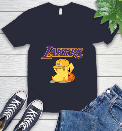 NBA Pikachu Basketball Sports Los Angeles Lakers V-Neck T-Shirt 3