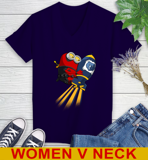 NBA Basketball Memphis Grizzlies Deadpool Minion Marvel Shirt Women's V-Neck T-Shirt 3