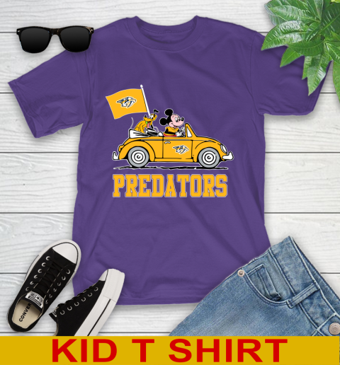 NHL Hockey Nashville Predators Pluto Mickey Driving Disney Shirt Youth T-Shirt 4
