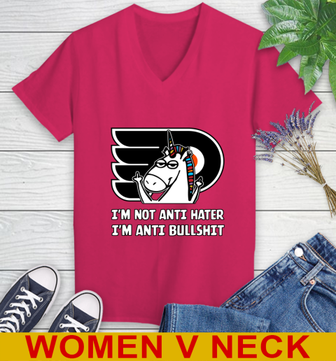 Philadelphia Flyers NHL Hockey Unicorn I'm Not Anti Hater I'm Anti Bullshit Women's V-Neck T-Shirt 11 Philadelphia Flyers NHL Hockey Unicorn I'm Not Anti Hater I'm Anti Bullshit Women's V-Neck T-Shirt - Image 11