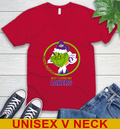 Los Angeles Lakers NBA Christmas Grinch I Hate People But I Love My Favorite Basketball Team V-Neck T-Shirt 7