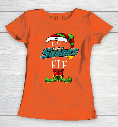 San Jose Sharks Christmas ELF Funny NHL Women's T-Shirt 3