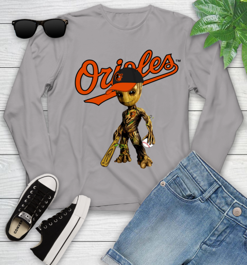 MLB Baltimore Orioles Groot Guardians Of The Galaxy Baseball Youth Long Sleeve 5
