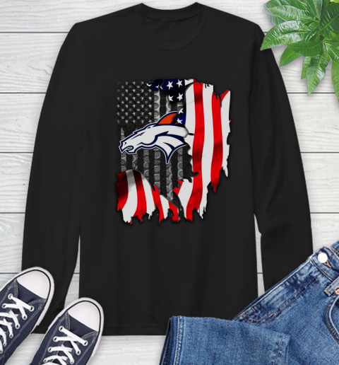 Denver Broncos NFL Football American Flag Long Sleeve T-Shirt