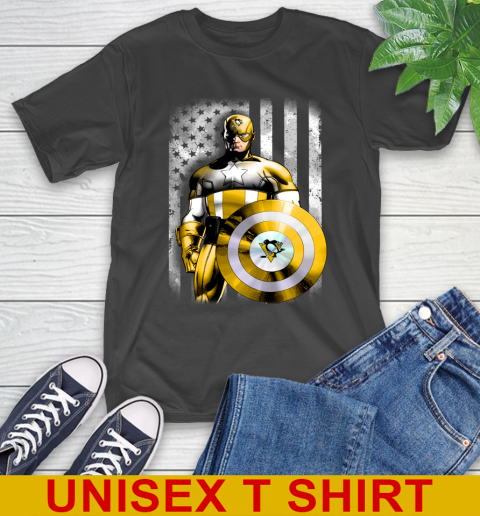 Pittsburgh Penguins NHL Hockey Captain America Marvel Avengers American Flag Shirt T Shirt Tee For Sports