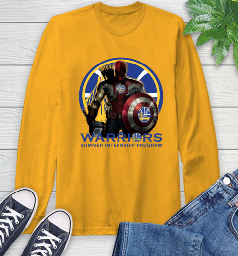Golden State Warriors NBA Basketball Captain America Thor Spider Man Hawkeye Avengers Long Sleeve T-Shirt 3
