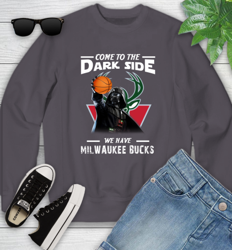 NBA Come To The Dark Side We Have Milwaukee Bucks Star Wars Darth Vader Basketball Youth Sweatshirt 5