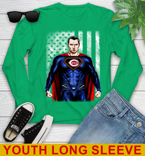 MLB Baseball Cincinnati Reds Superman DC Shirt Youth Long Sleeve - Image 8