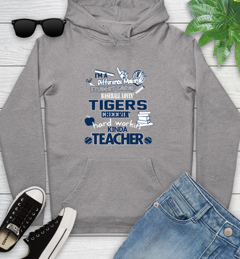 Detroit Tigers MLB I'm A Difference Making Student Caring Baseball Loving Kinda Teacher Youth Hoodie 6