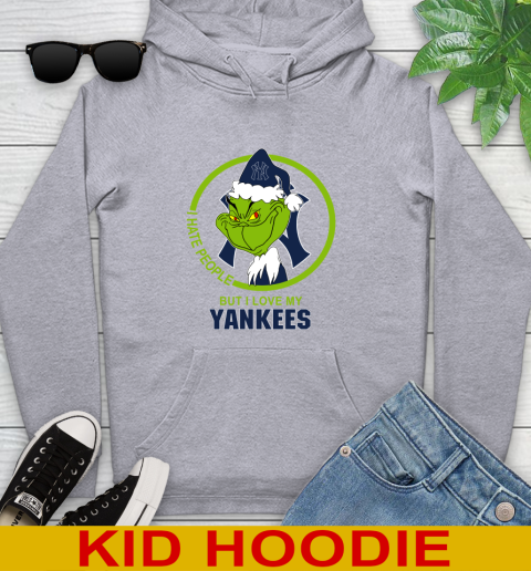New York Yankees MLB Christmas Grinch I Hate People But I Love My Favorite Baseball Team Youth Hoodie 6