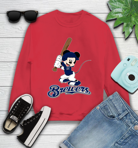 MLB Baseball Milwaukee Brewers Cheerful Mickey Mouse Shirt Youth Sweatshirt 8