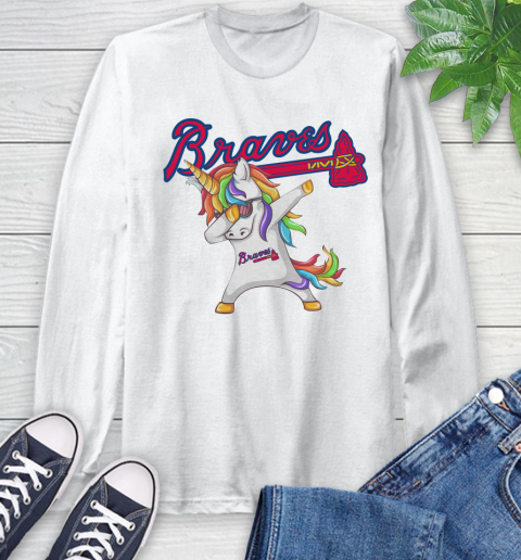 Atlanta Braves MLB Baseball Funny Unicorn Dabbing Sports Long Sleeve T-Shirt