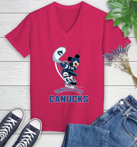 NHL Hockey Vancouver Canucks Cheerful Mickey Mouse Shirt Women's V-Neck T-Shirt 8