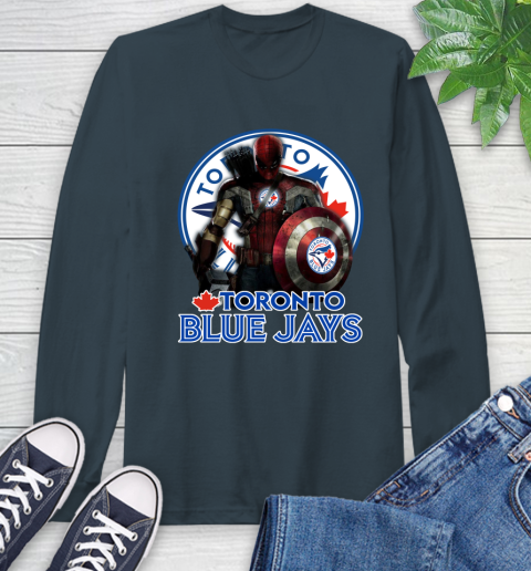 MLB Captain America Thor Spider Man Hawkeye Avengers Endgame Baseball Toronto Blue Jays Long Sleeve T-Shirt 8