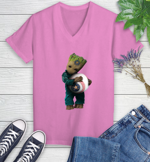 MLB Groot Guardians Of The Galaxy Baseball Sports Houston Astros Women's V-Neck T-Shirt 14