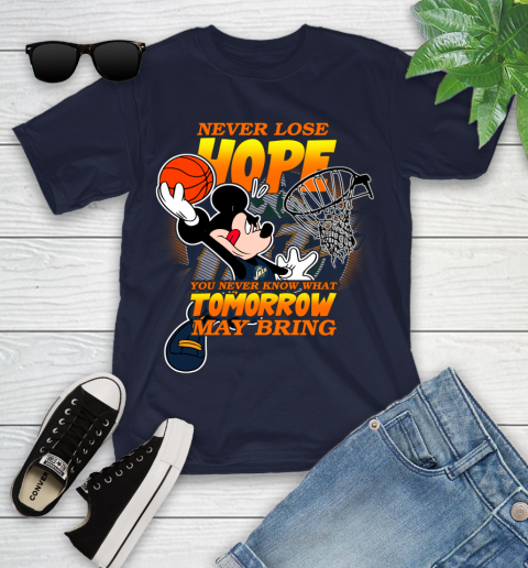 Utah Jazz NBA Basketball Mickey Disney Never Lose Hope Youth T-Shirt 2
