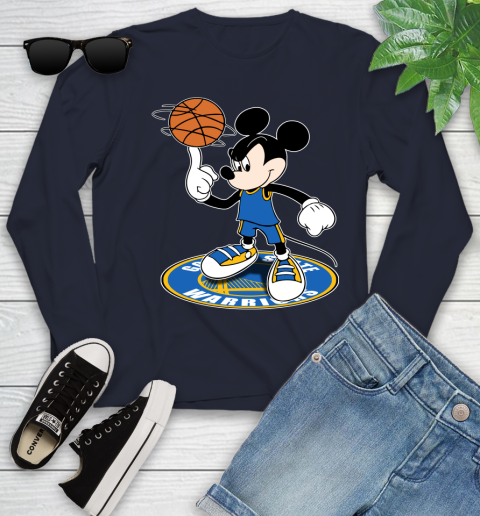 NBA Basketball Golden State Warriors Cheerful Mickey Disney Shirt Youth Long Sleeve 3