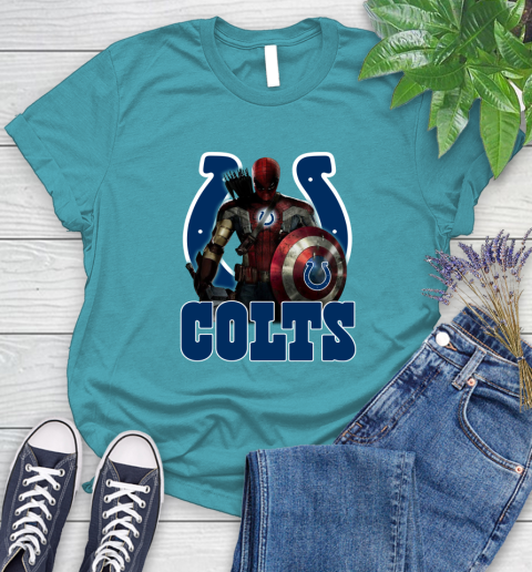 NFL Captain America Thor Spider Man Hawkeye Avengers Endgame Football Indianapolis Colts Women's T-Shirt 12