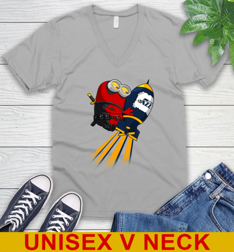 NBA Basketball Utah Jazz Deadpool Minion Marvel Shirt V-Neck T-Shirt 3