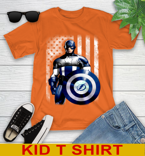 Tampa Bay Lightning NHL Hockey Captain America Marvel Avengers American Flag Shirt Youth T-Shirt 9 Tampa Bay Lightning NHL Hockey Captain America Marvel Avengers American Flag Shirt Youth T-Shirt - Image 9