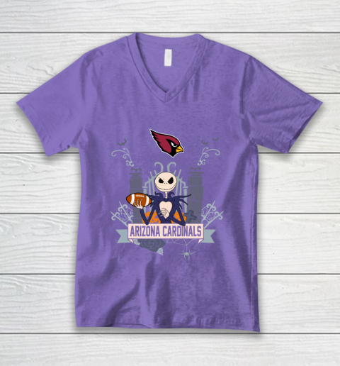 NFL Arizona Cardinals Football Jack Skellington Halloween V-Neck T-Shirt 8
