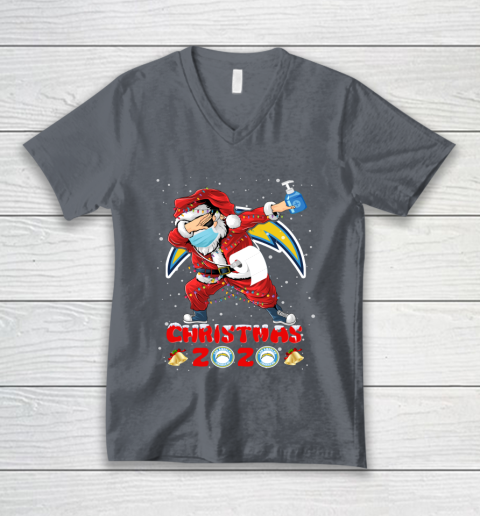 Los Angeles Chargers Funny Santa Claus Dabbing Christmas 2020 NFL V-Neck T-Shirt 4
