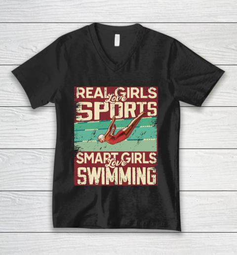 Real girls love sports smart girls love swimming V-Neck T-Shirt