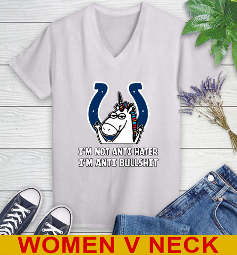 Indianapolis Colts NFL Football Unicorn I'm Not Anti Hater I'm Anti Bullshit Women's V-Neck T-Shirt