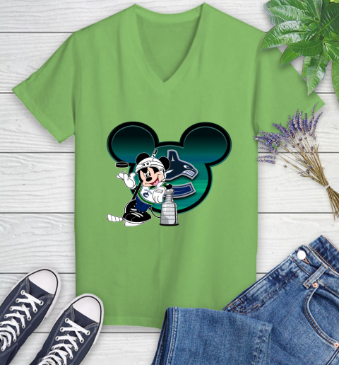NHL Vancouver Canucks Stanley Cup Mickey Mouse Disney Hockey T Shirt Women's V-Neck T-Shirt 11