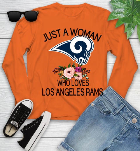 NFL Just A Woman Who Loves Los Angeles Rams Football Sports Youth Long Sleeve 2