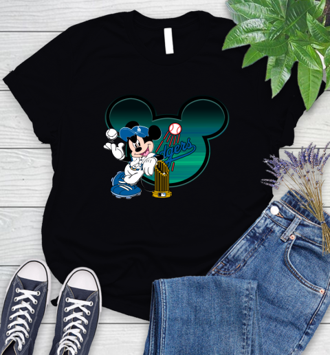 MLB Los Angeles Dodgers The Commissioner's Trophy Mickey Mouse Disney Women's T-Shirt 2