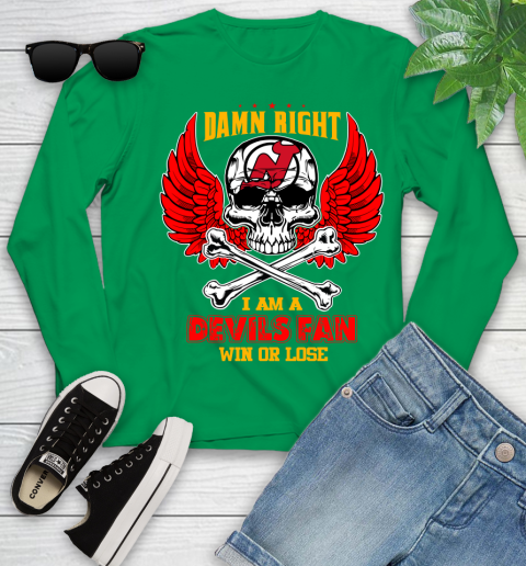 NHL Damn Right I Am A New Jersey Devils Win Or Lose Skull Hockey Sports Youth Long Sleeve 7
