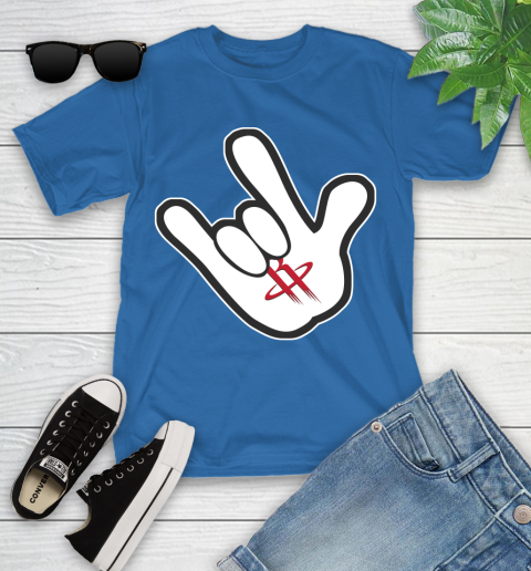 Houston Rockets NBA Basketball Mickey Rock Hand Disney Youth T-Shirt 9