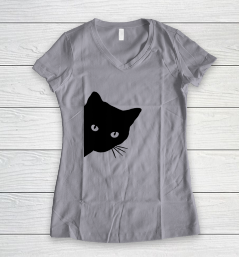 Black Cat Face Watching Funny Cat Halloween Gifts Cat Lovers T Shirt.QZSPTYUYC4 Women's V-Neck T-Shirt 2