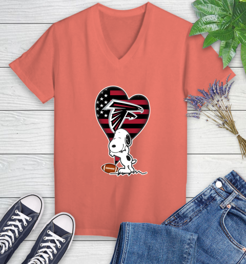 Atlanta Falcons NFL Football The Peanuts Movie Adorable Snoopy Women's V-Neck T-Shirt 6
