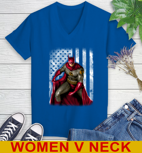 Chicago Blackhawks NHL Hockey Batman DC American Flag Shirt Women's V-Neck T-Shirt 9