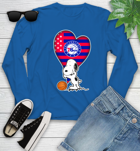 Philadelphia 76ers NBA Basketball The Peanuts Movie Adorable Snoopy Youth Long Sleeve 9