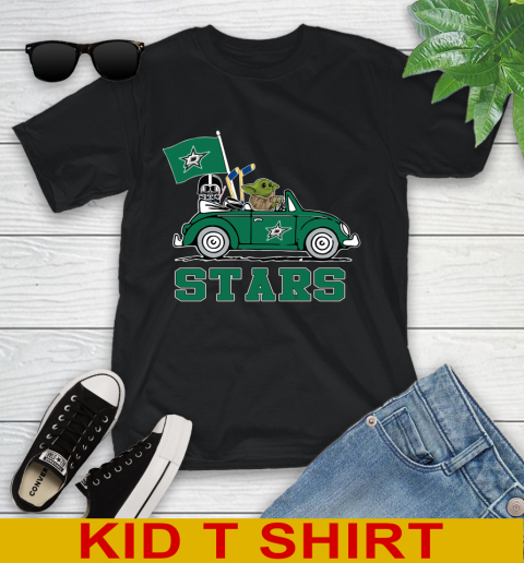 NHL Hockey Dallas Stars Darth Vader Baby Yoda Driving Star Wars Shirt Youth T-Shirt 2