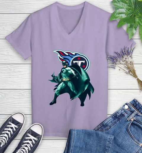 NFL Batman Football Sports Tennessee Titans Women's V-Neck T-Shirt 14