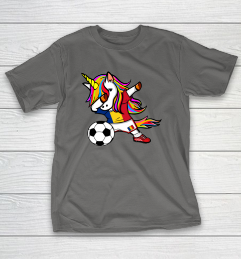 Dabbing Unicorn Romania Football Romanian Flag Soccer T-Shirt 9