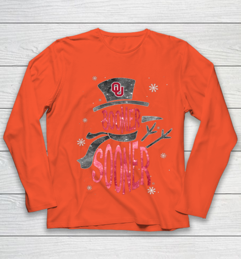 Oklahoma Sooners Christmas Snowman Youth Long Sleeve 3