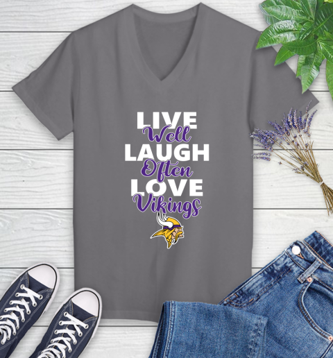 NFL Football Minnesota Vikings Live Well Laugh Often Love Shirt Women's V-Neck T-Shirt 9