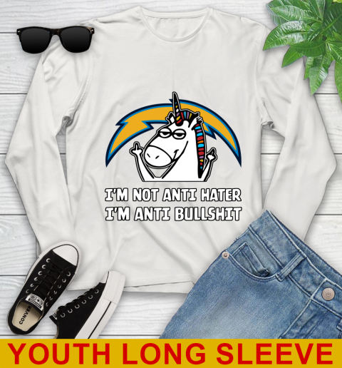 Los Angeles Chargers NFL Football Unicorn I'm Not Anti Hater I'm Anti Bullshit Youth Long Sleeve 12