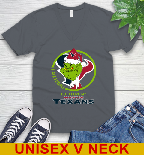 Houston Texans NFL Christmas Grinch I Hate People But I Love My Favorite Football Team V-Neck T-Shirt 5