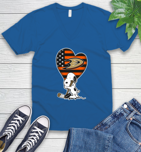 Anaheim Ducks NHL Hockey The Peanuts Movie Adorable Snoopy V-Neck T-Shirt 6