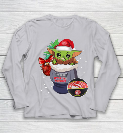 Atlanta Hawks Christmas Baby Yoda Star Wars Funny Happy NBA Youth Long Sleeve 5
